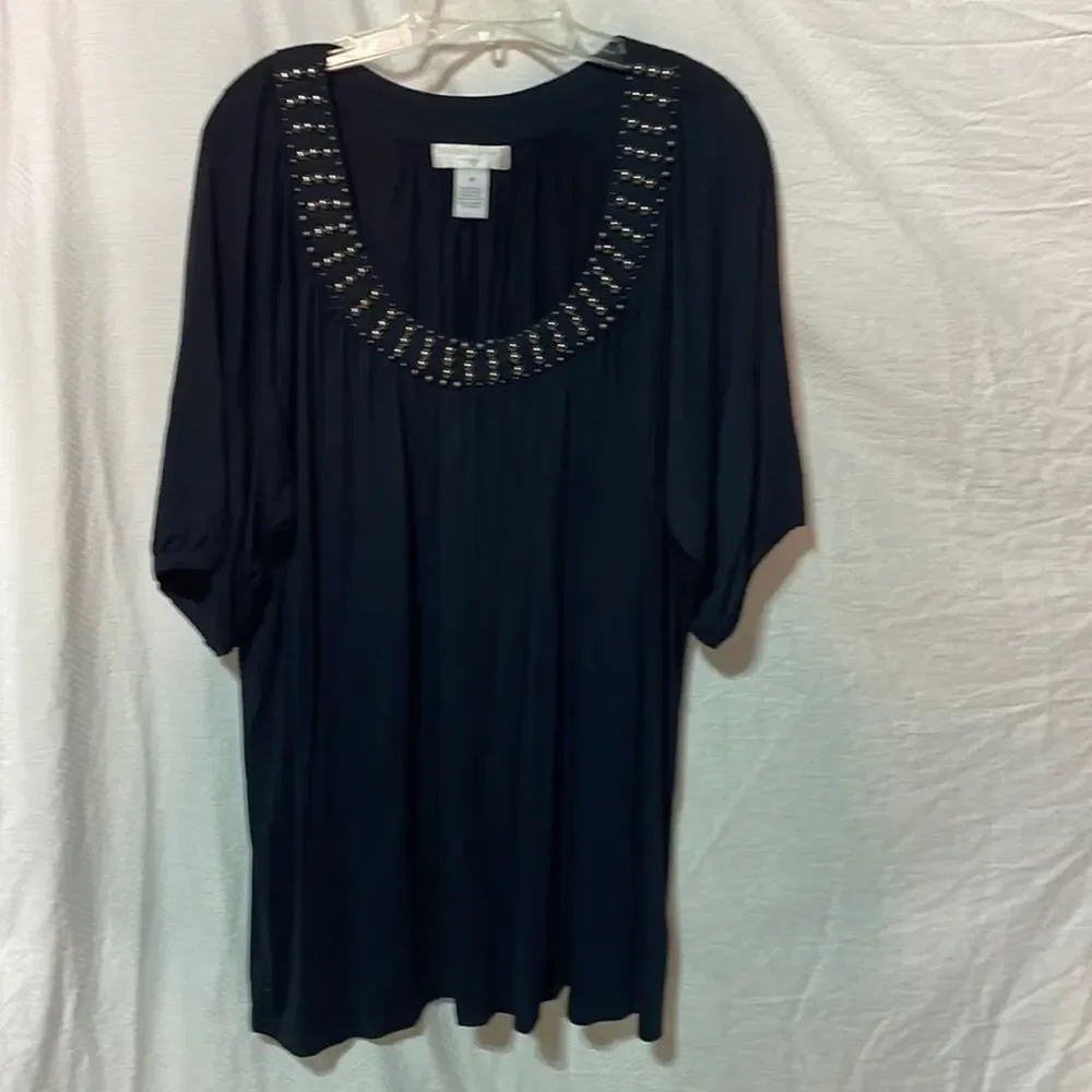 Design History 3x black scoop bejeweled bling short sleeve generous fit like new